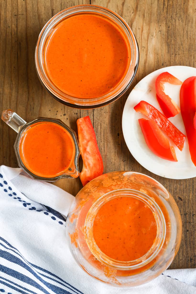 glass jar with red pepper sauce