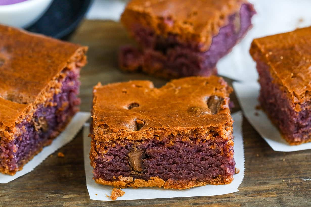 Ube brownies with crusty top