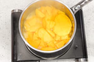 sliced mango in saucepan