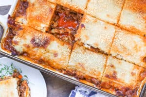 lasagna in baking dish