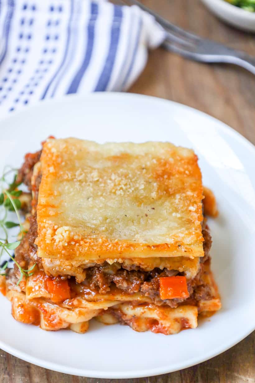 slice of lasagna on plate