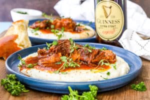 Guinness short ribs on a bed of mashed potatoes