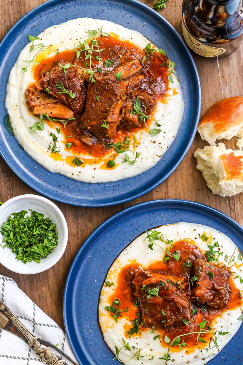 two plates of Guinness short ribs recipe.