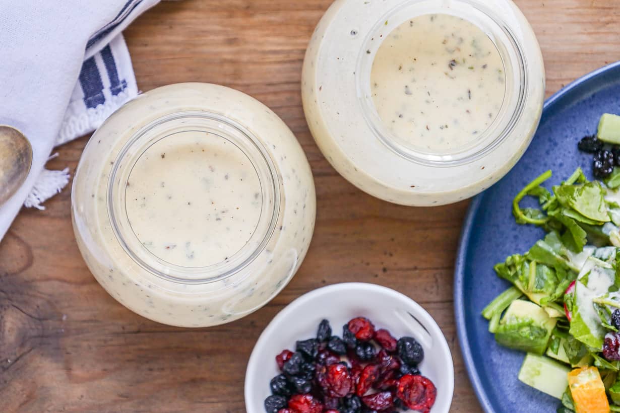 tahini sauce in glass bowls