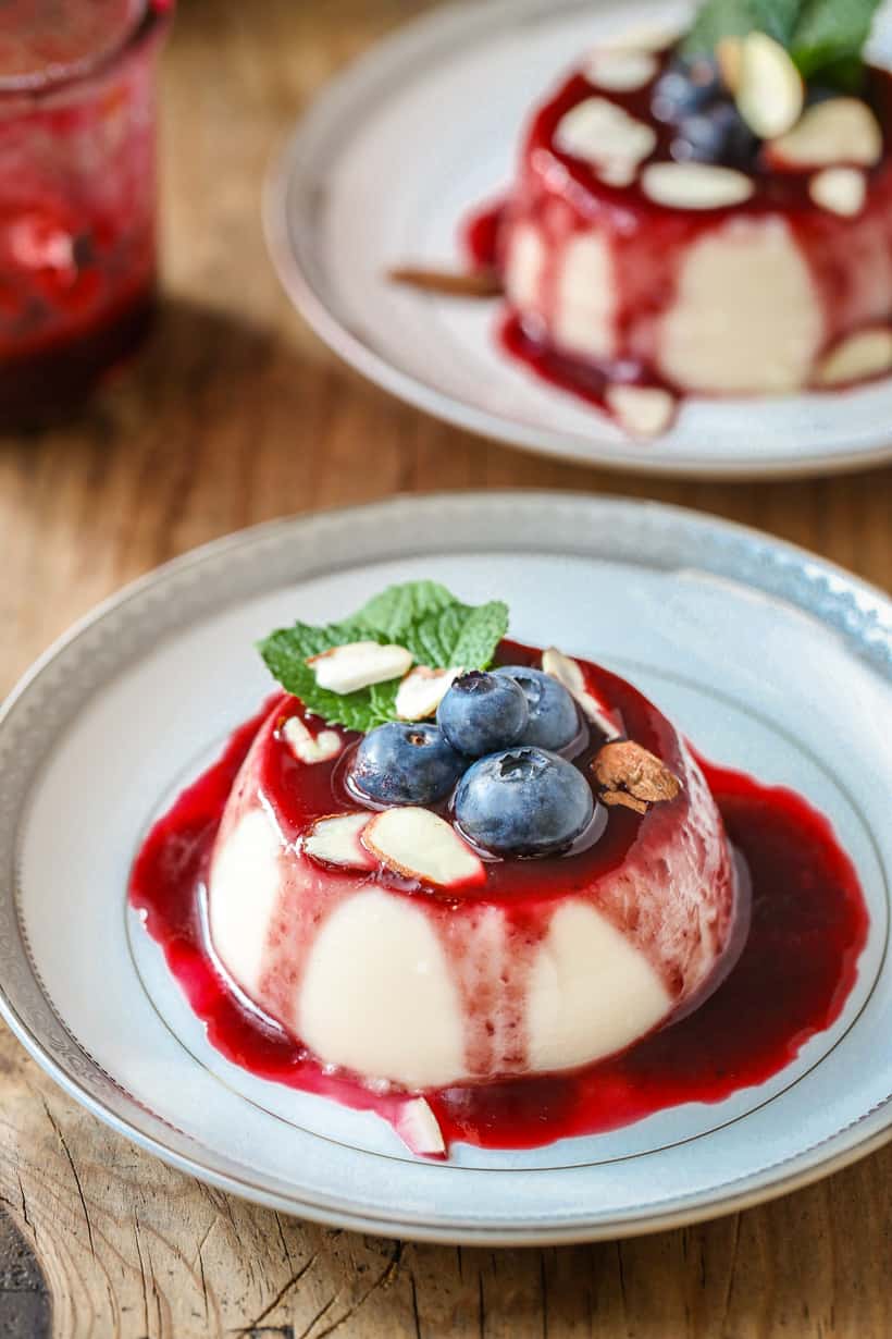 shaved almond Panna Cotta with berries