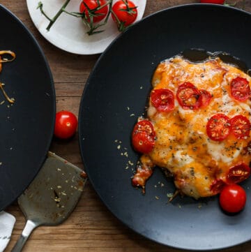 portobello mushroom pizza on plate