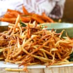 shoestring fries with fried herbs in the air fryer and deep fryer