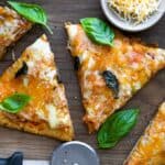 smoked pizza on wooden board