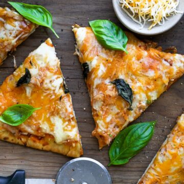 smoked pizza on wooden board