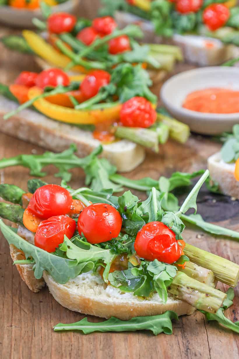 Delightful Vegetable Bruschetta on wooden board