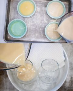 pouring pannao cotta in ramekin