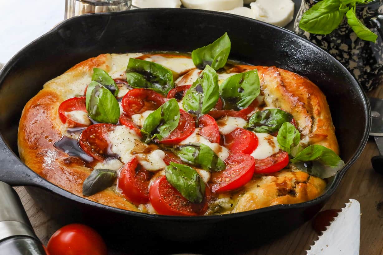 Homemade Caprese pizza with balsamic vinegar