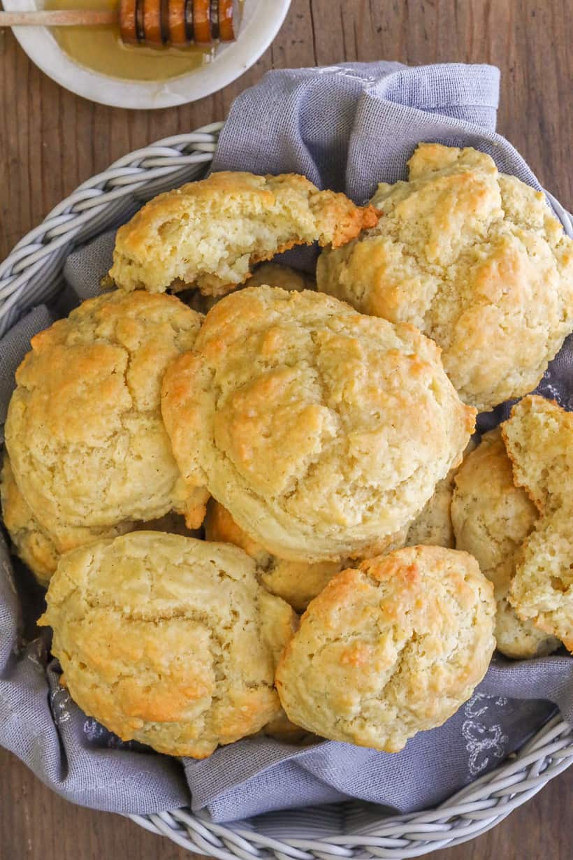 biscuits in basket with honey