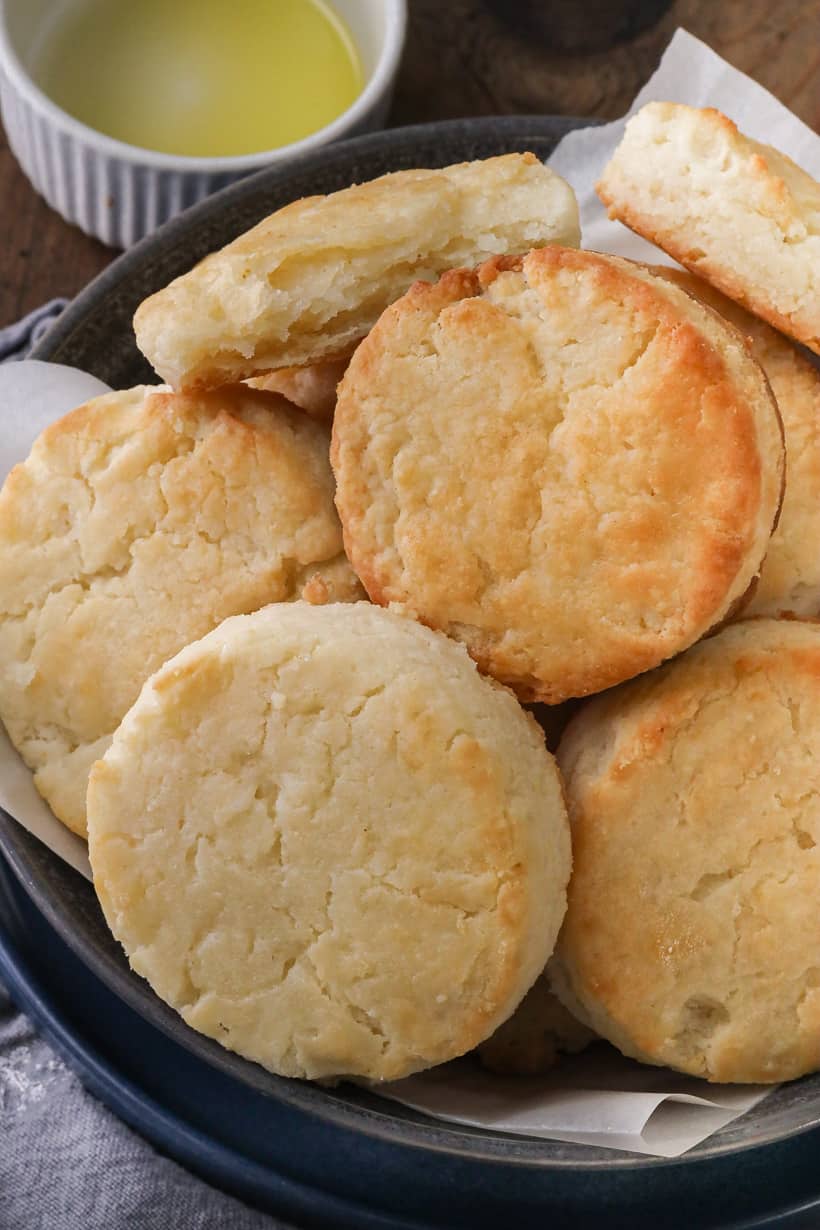 homemade gluten free biscuits stacked up