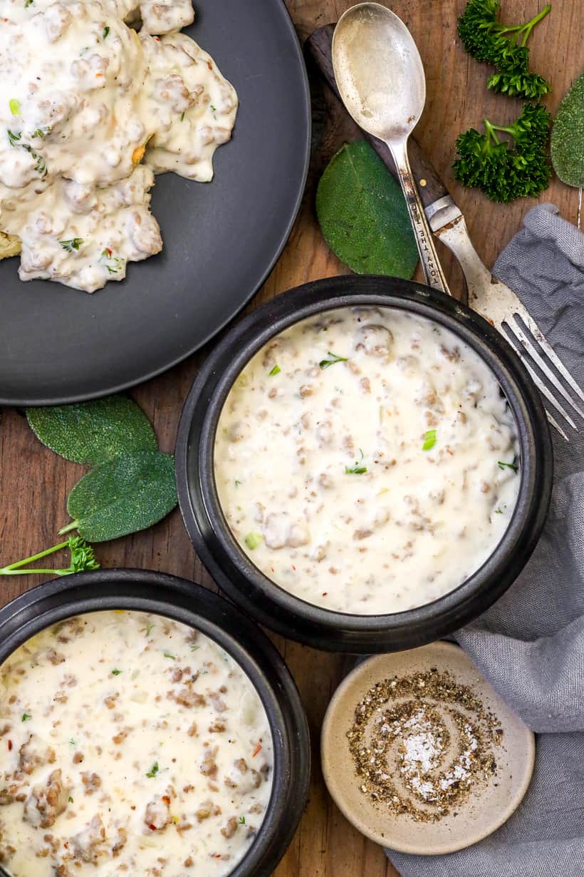 sausage turkey gravy in bowls