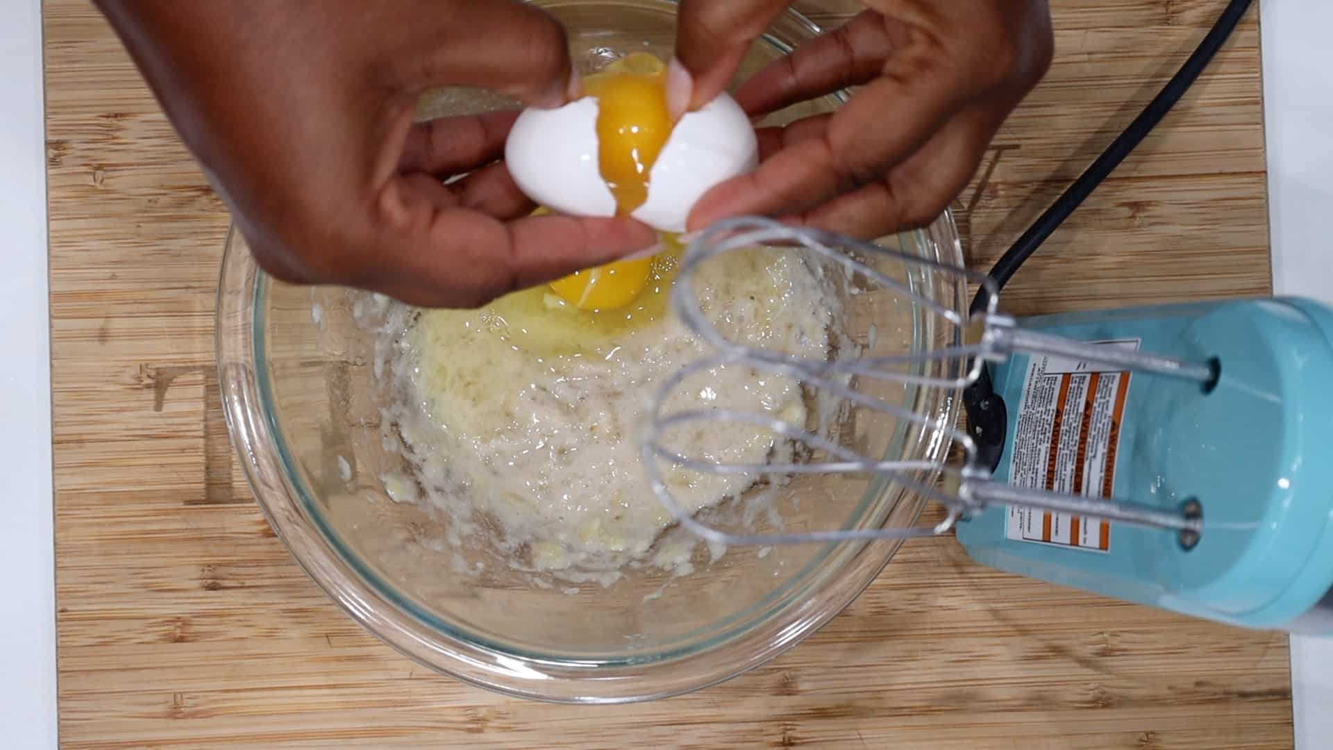 Adding Eggs to smashed banana