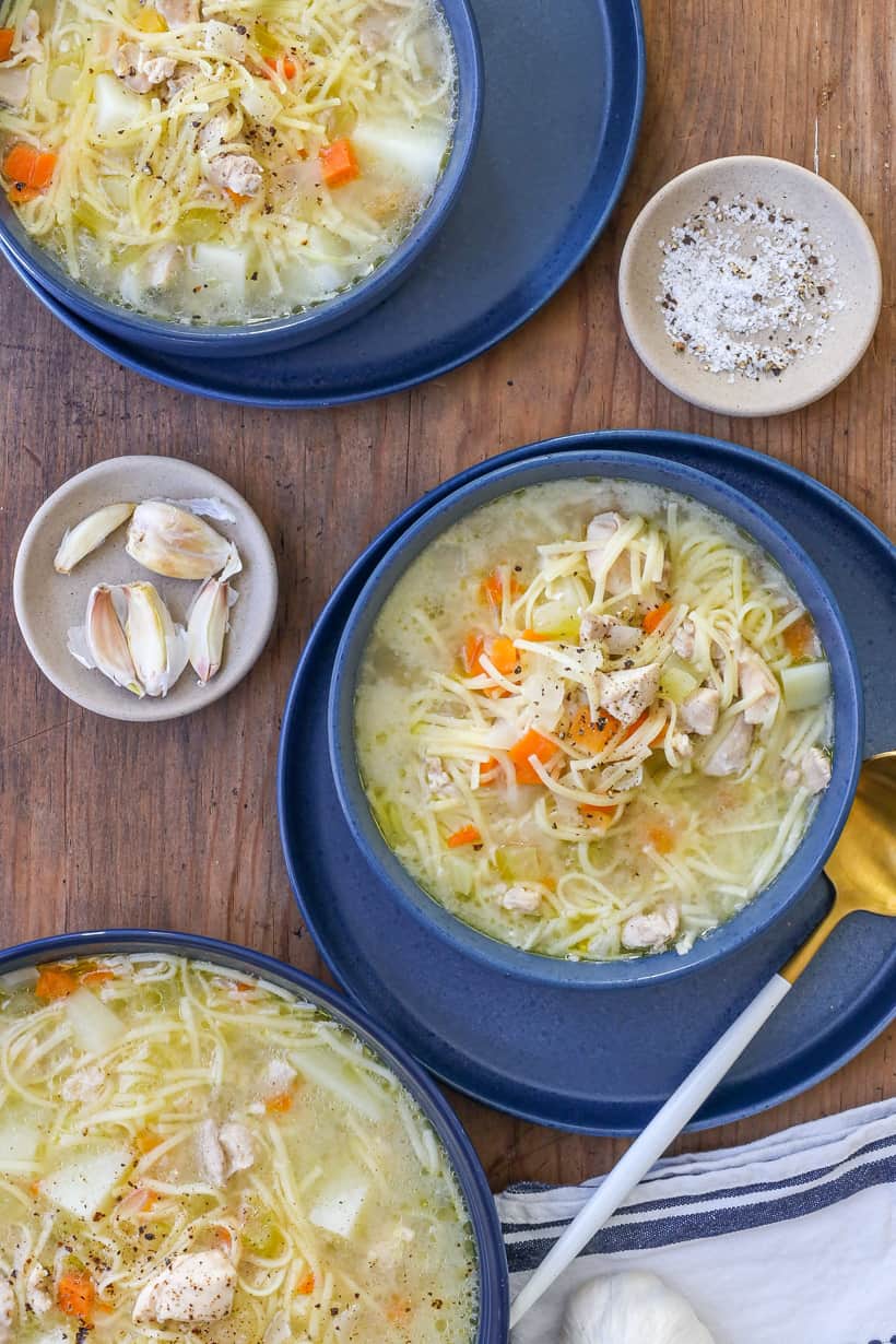 3 bowls of chicken broth soup