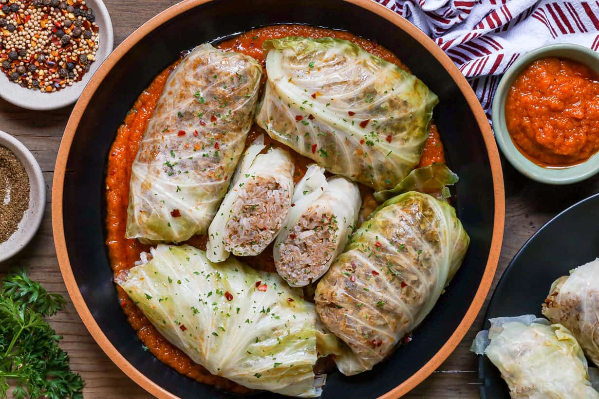 Turkish style white cabbage rolls