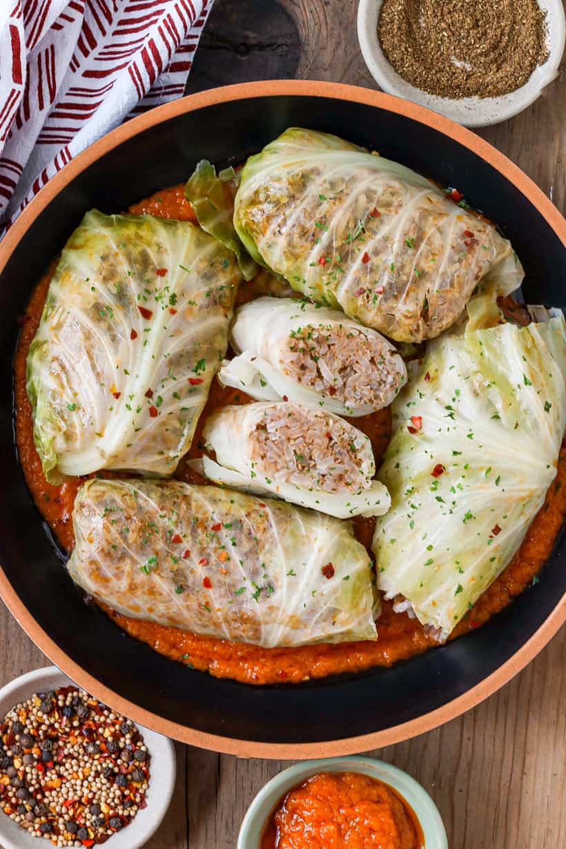 cooked rolls with cabbage