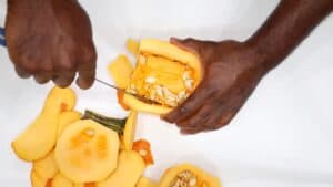 cutting pumpkin