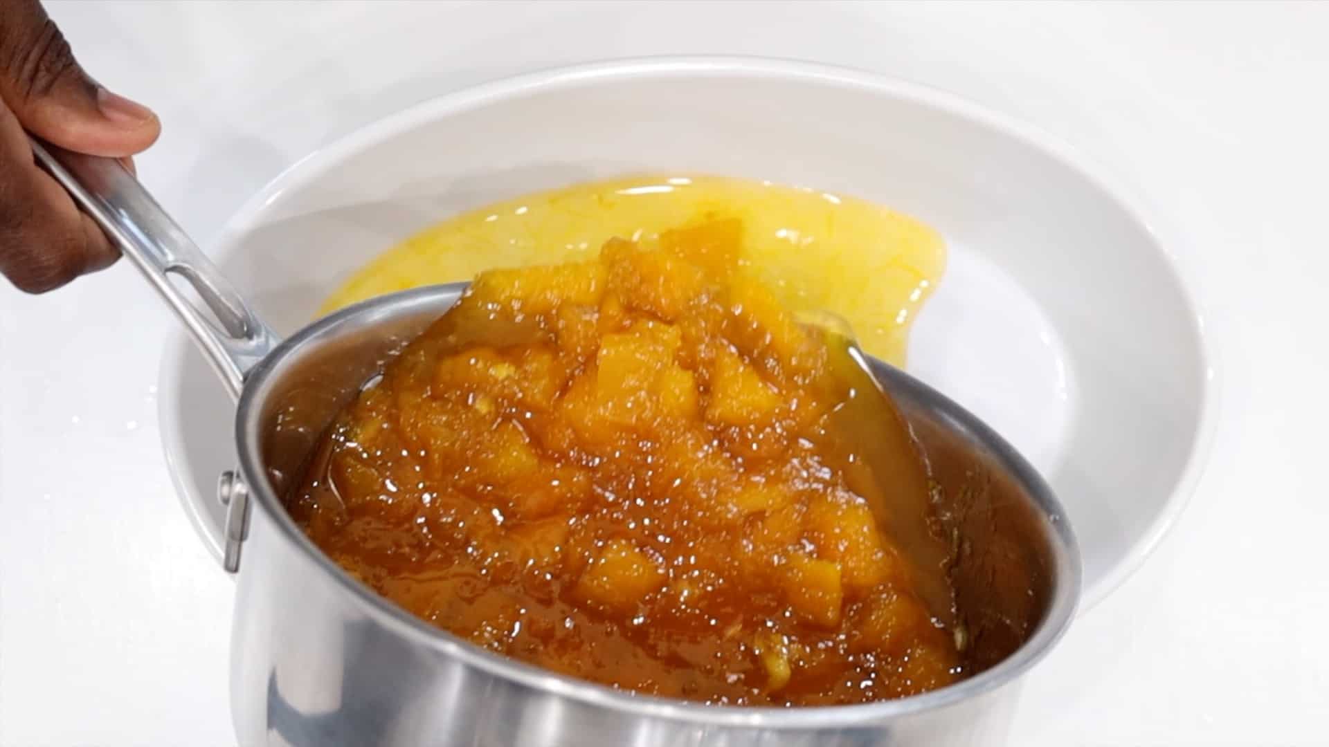 pouring into dish