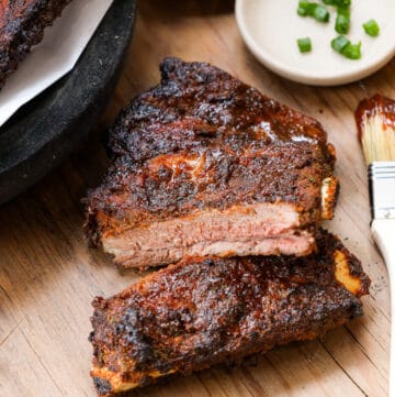 cooked ribs in air fryer with bbq sauce