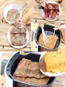 steps 1 -5 to make air fryer ribs