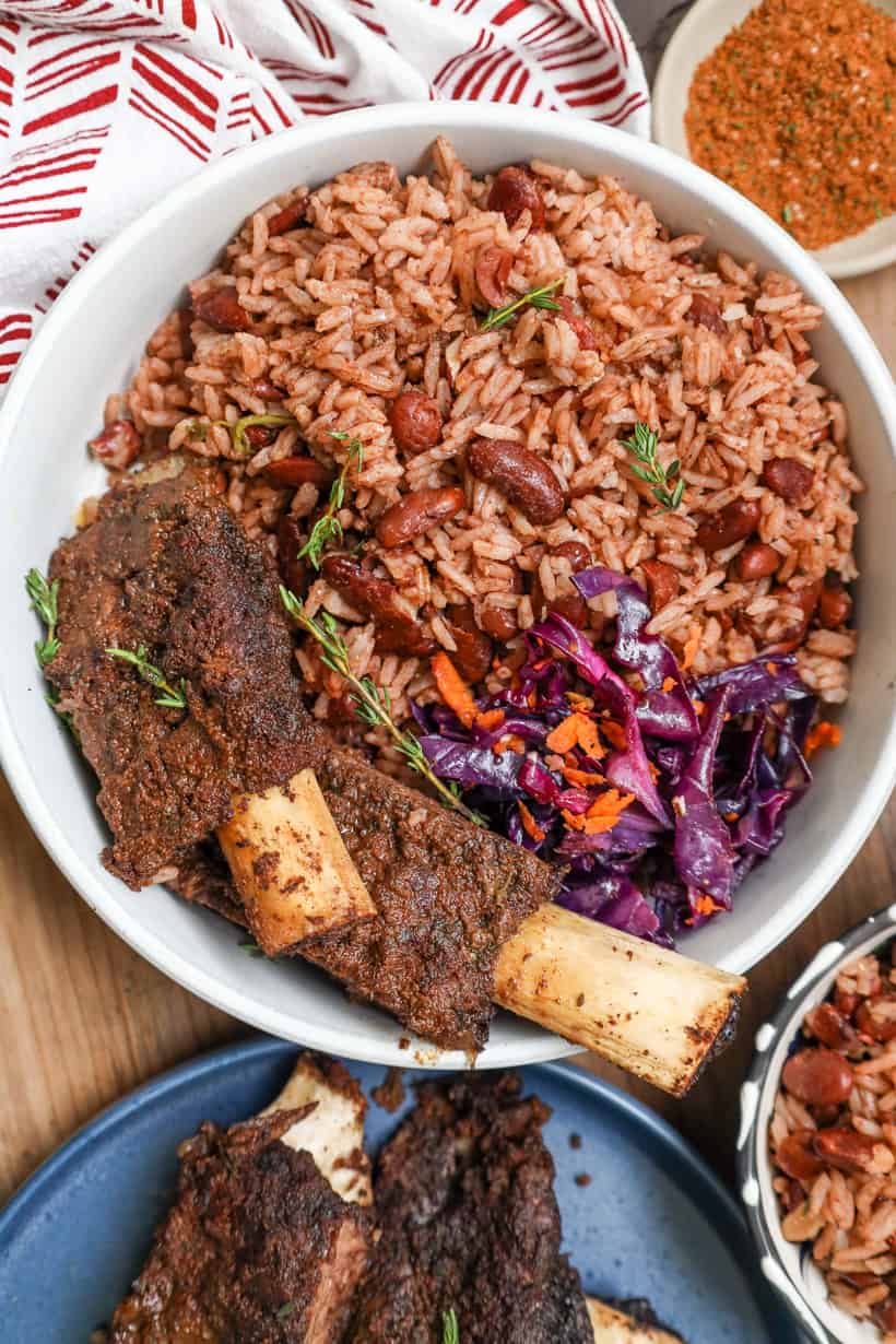 Jerk Ribs with Rice and red beans