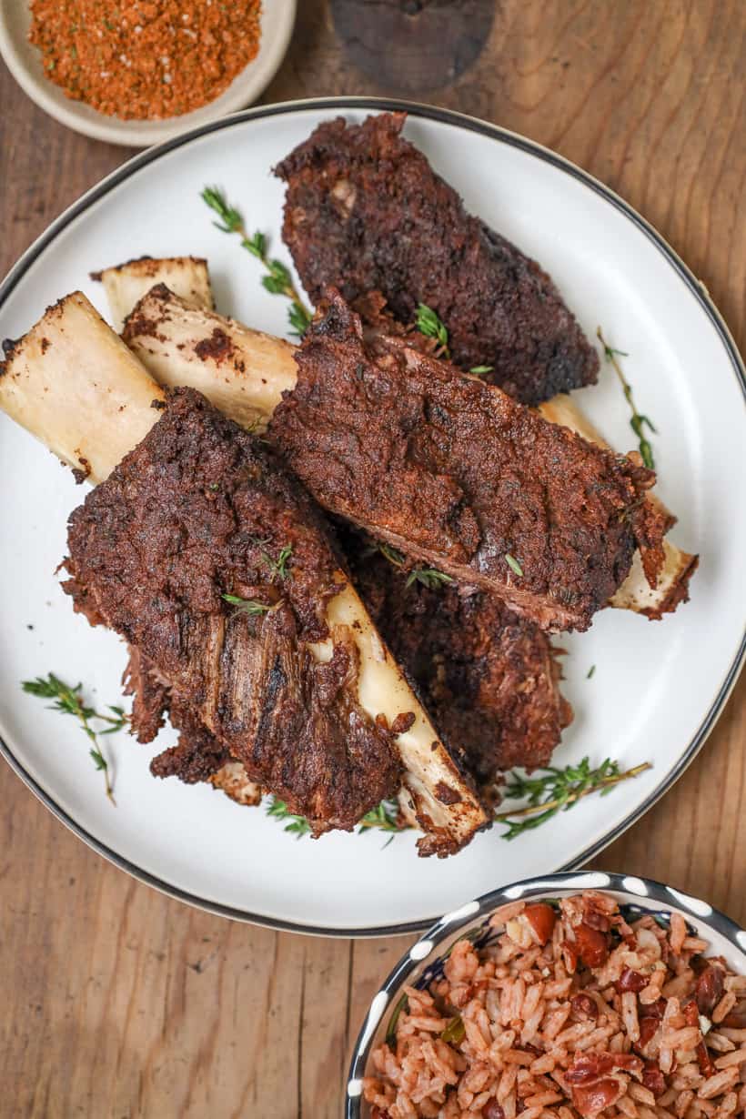 slow cooker jerk ribs on white plate