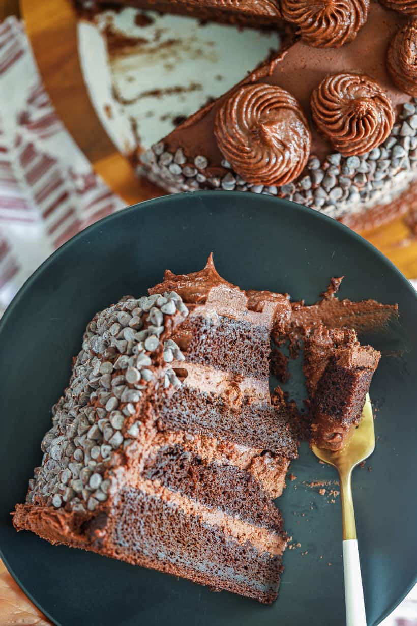 death by chocolate cake on fork