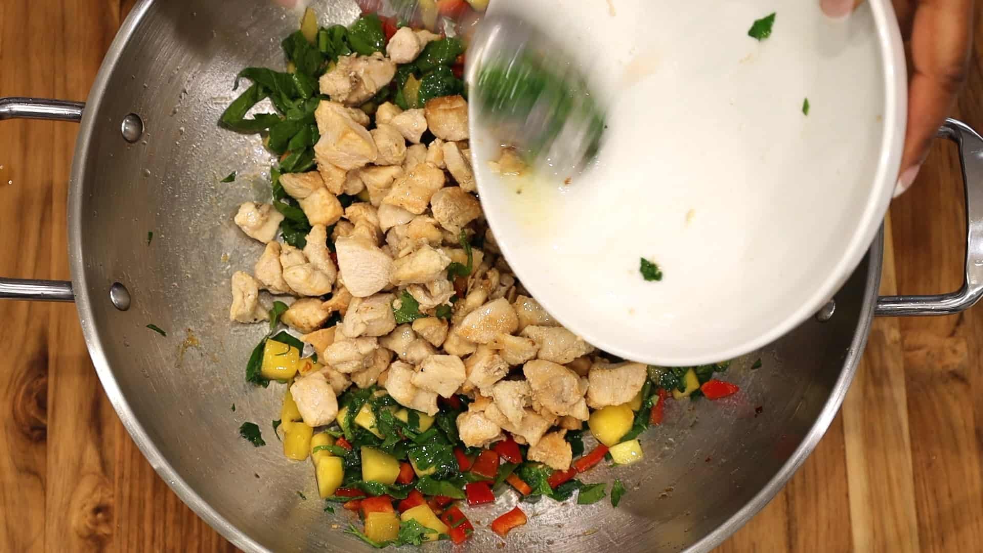 ADDING RICE TO MANGO FRIED RICE