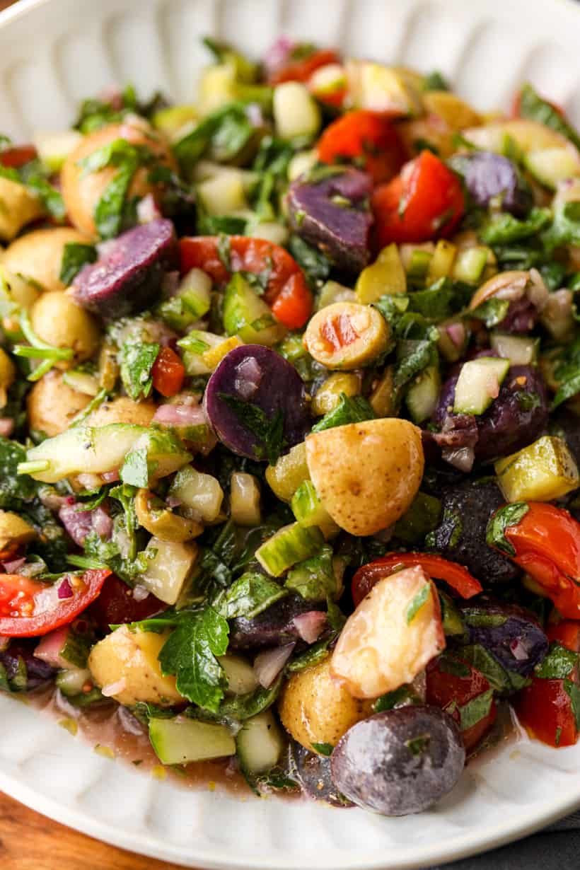 Mediterranean Potato Salad in bowl