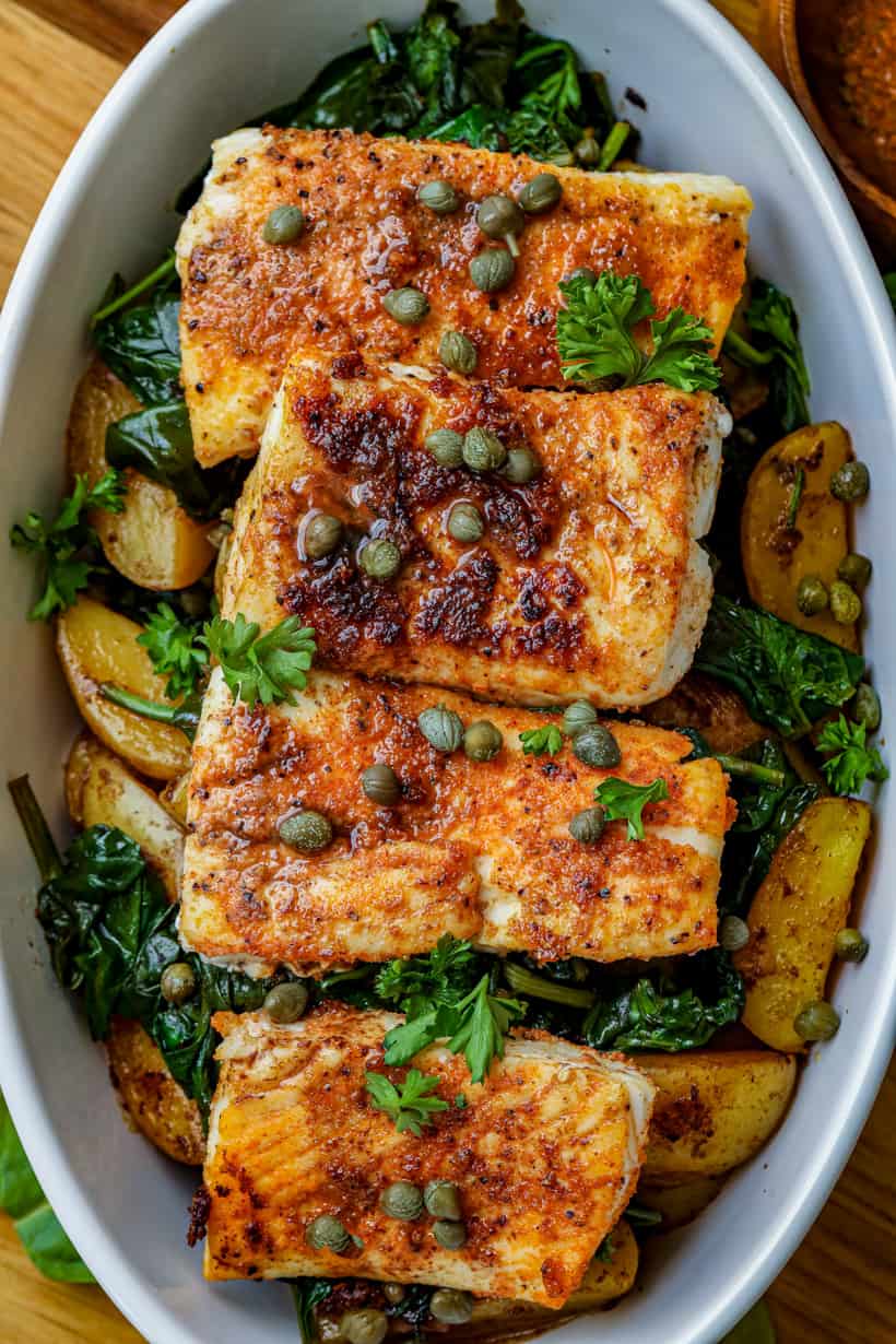 spinach, potatoes and pan seared spinach