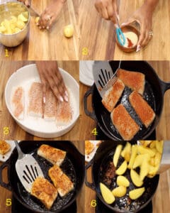 Step 1-6 to make pan seared halibut