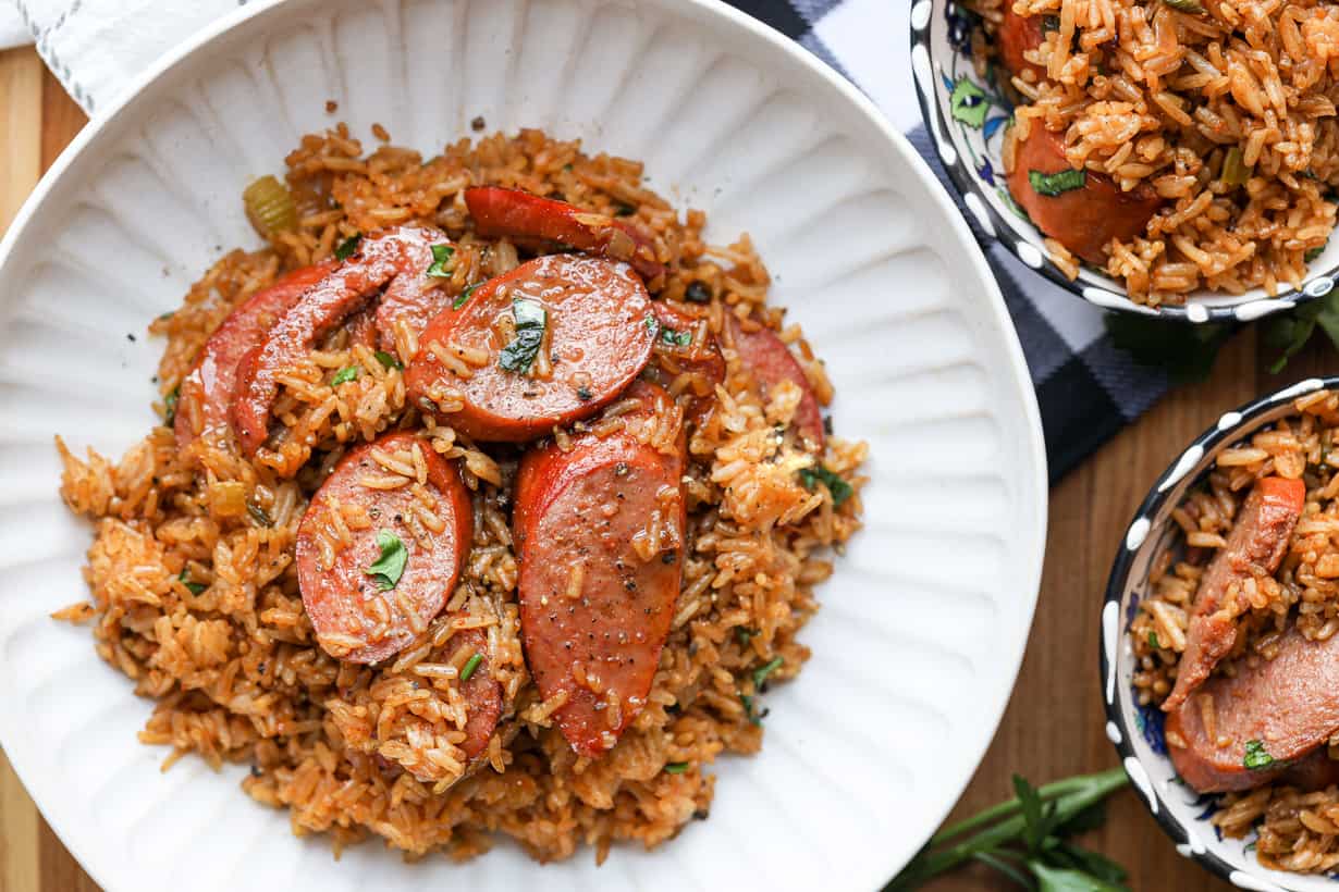 Cajun Fried Rice in multiple bowls