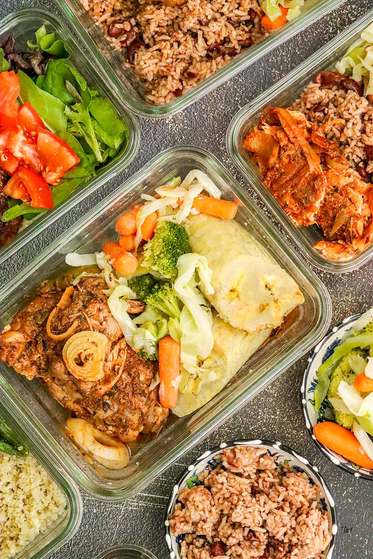 meal planning food in various bowls