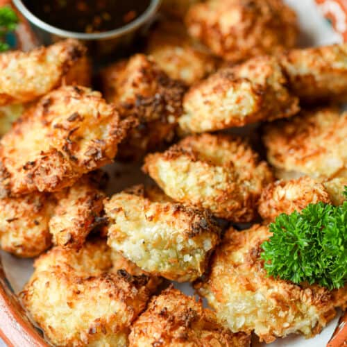 air fryer coconut shrimp on brown plate