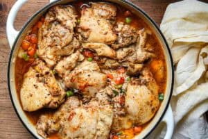 Jerk Chicken and Rice cooking in pot