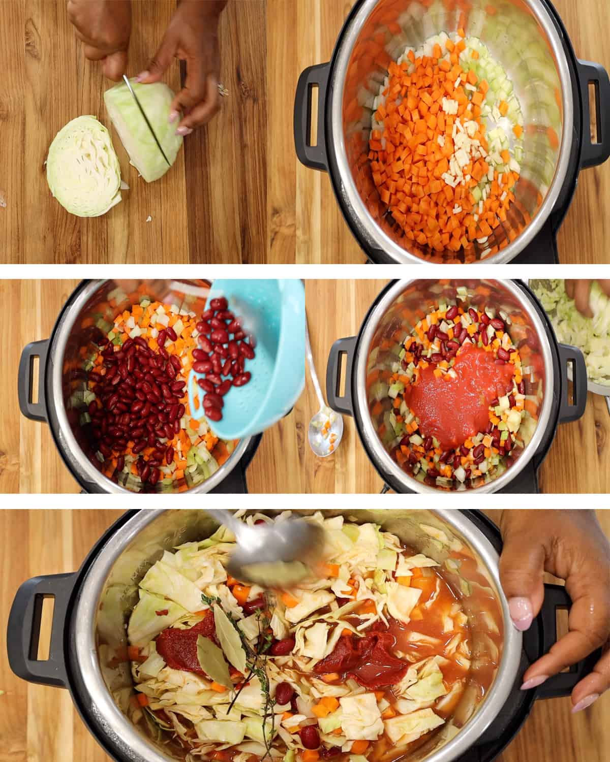Step-by-step guide to make instant pot cabbage soup.