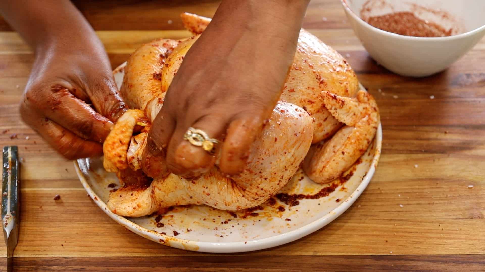 Tucking in the chicken legs