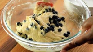 Blueberries in batter
