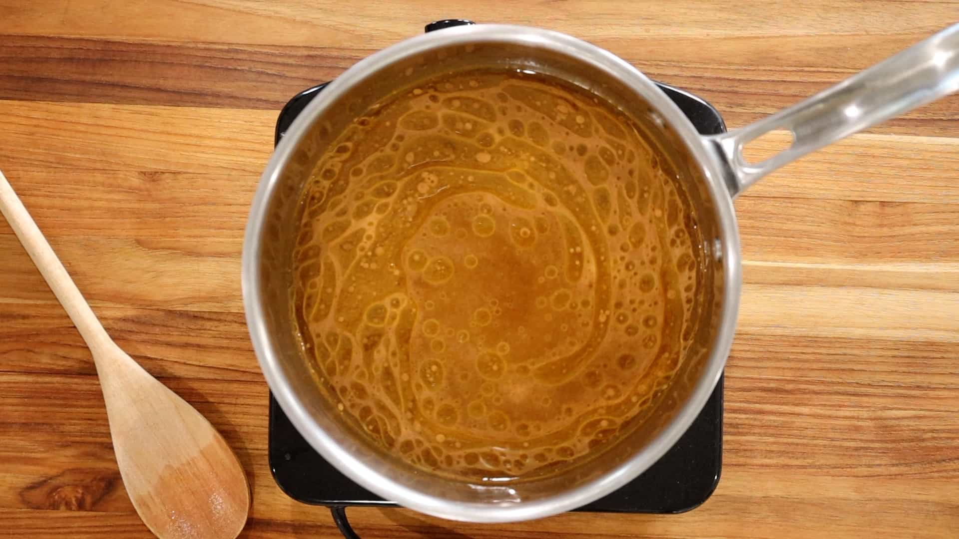 Polenta Chips - Boiling liquid and seasoning