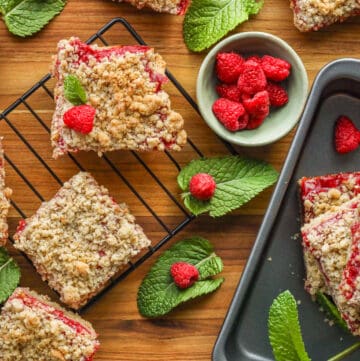 Raspberry Bars on a cooling rack.