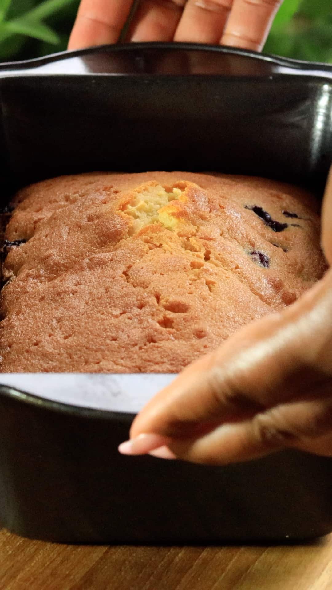 baked Blueberry Loaf Cake in pan