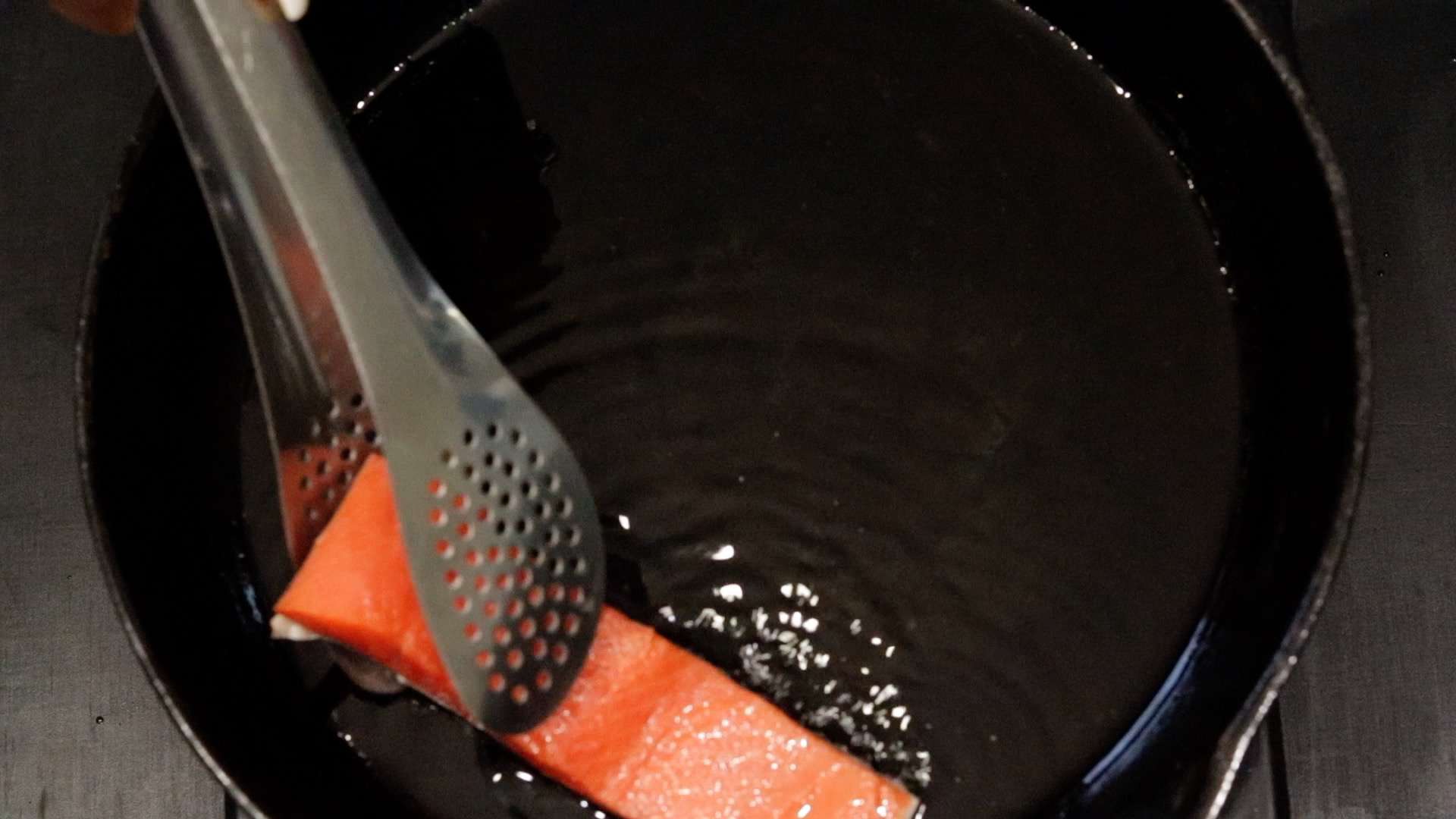 Pan frying salmon