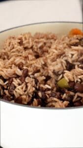 Cooked Haitian Black beans and rice