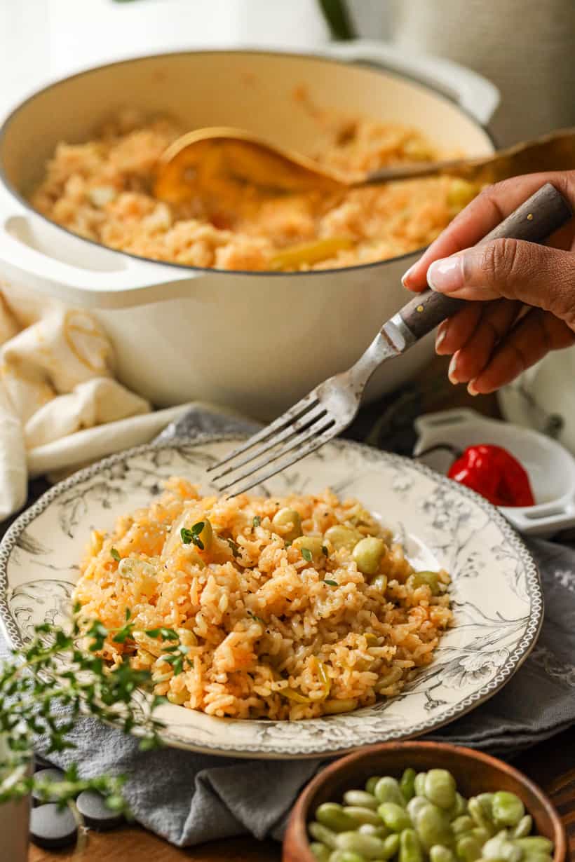 rice and lima beans on plate