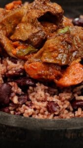 Haitian red beans and rice with beef stew