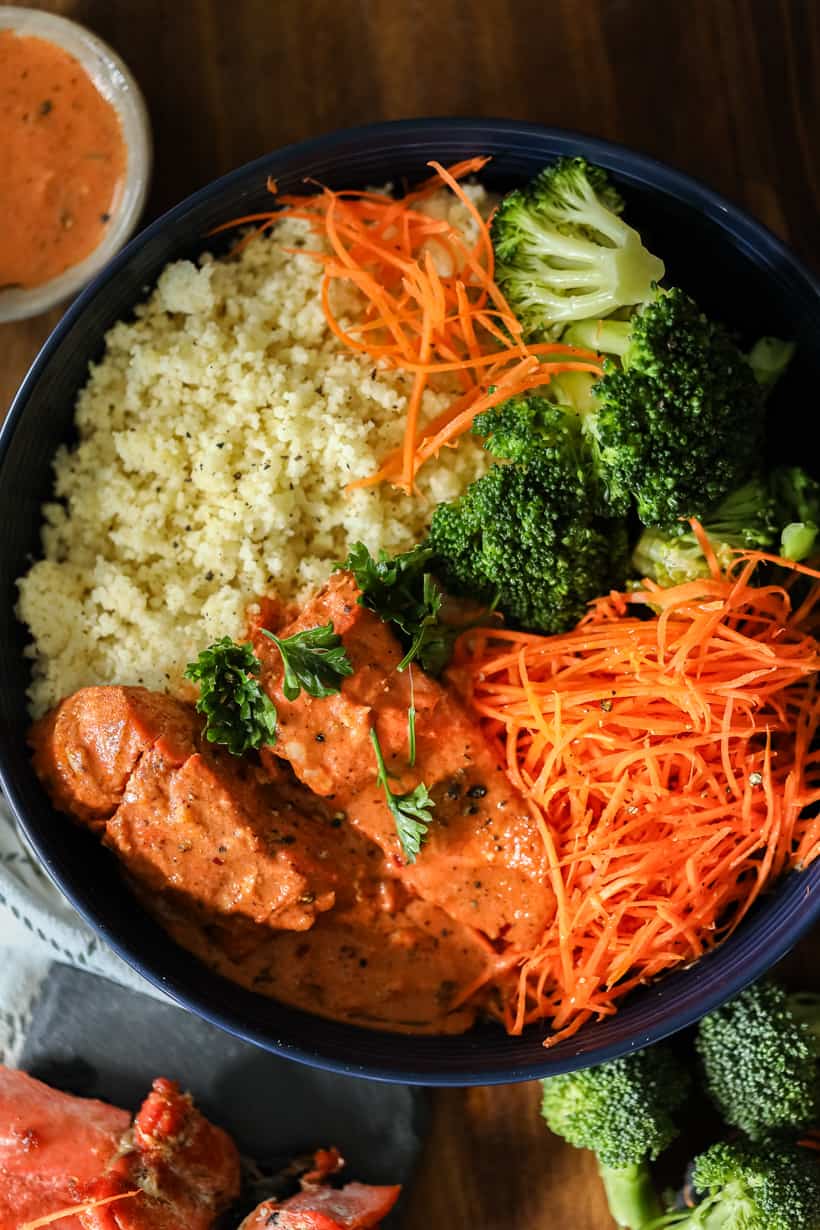 Honey Dijon Salmon bowl with fresh vegetables.