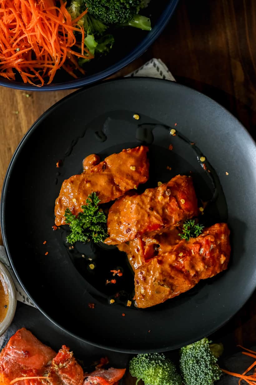 Honey Dijon Mustard on black plate.